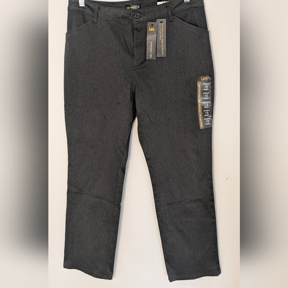 Lee Pants - Women's Lee Mid Rise Relaxed Fit Straight Leg Cotton Blend Gray Pant Sz 12 Short
